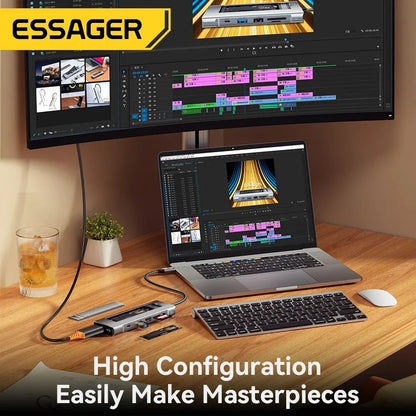 Essager 8-in-1 USB Hub With Disk Storage Function USB Type-c to HDMI-Compatible Laptop Dock Station For Macbook Pro Air M1 M2