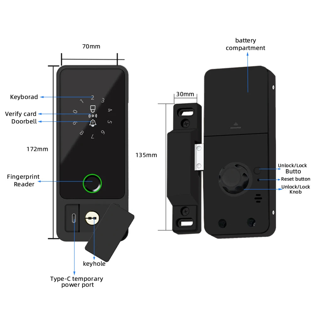 CDOK G18Tuya Bluetooth password lock, APP/fingerprint/password/swipe card/key unlock