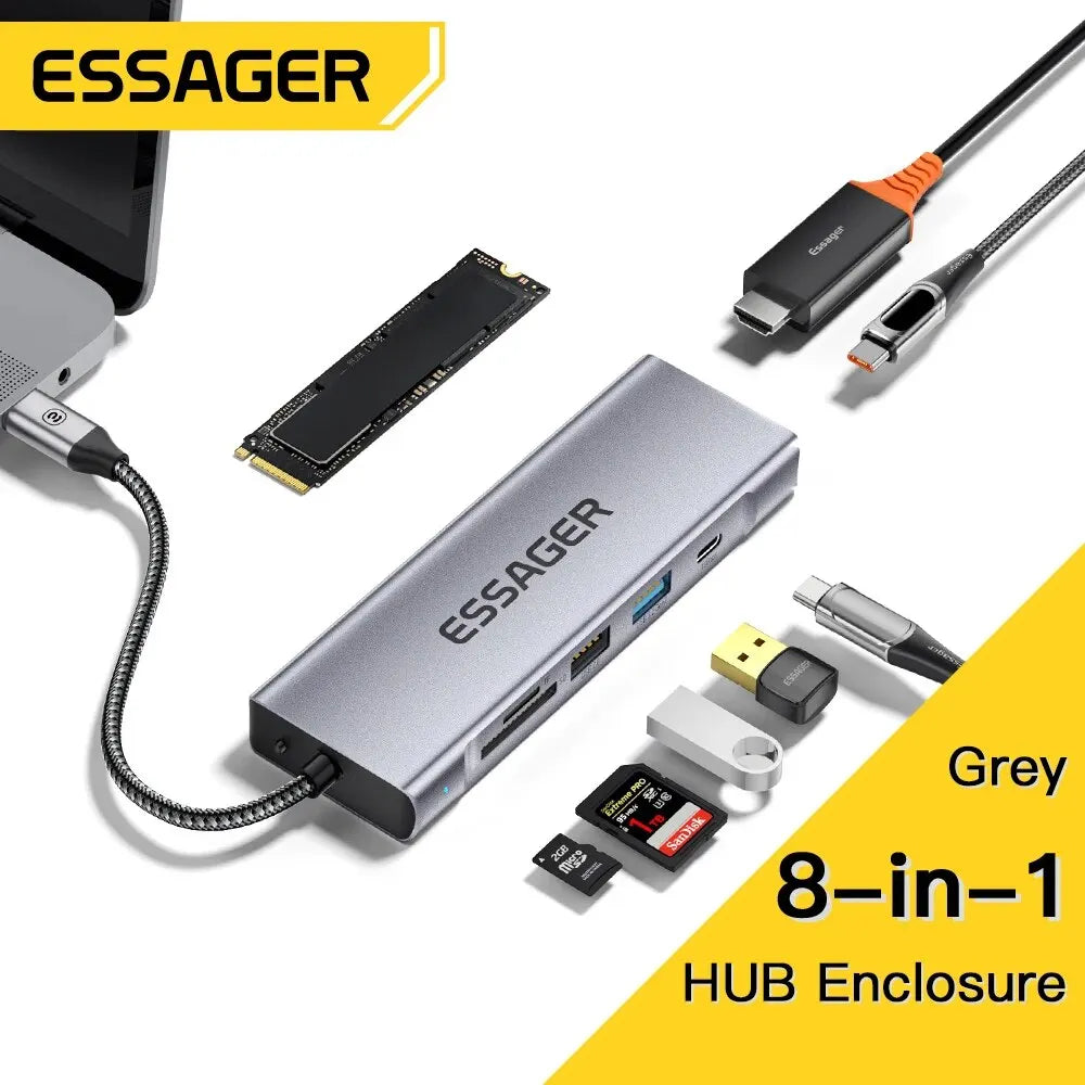 Essager 8-in-1 USB Hub With Disk Storage Function USB Type-c to HDMI-Compatible Laptop Dock Station For Macbook Pro Air M1 M2