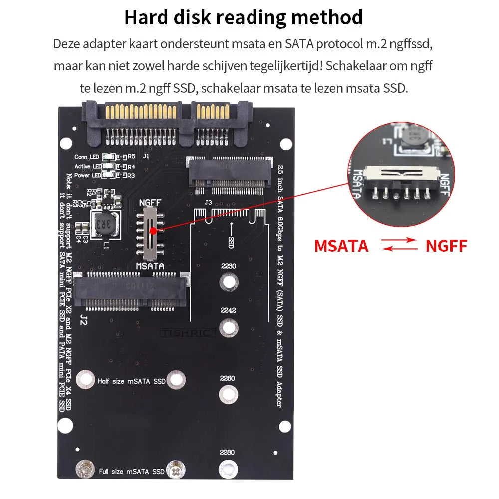 TISHRIC M.2 NGFF Msata SSD To SATA 3.0 2.5 Adapter M2 PCI SSD Converter Riser Card For PC Laptop Add On Card up to 6Gps