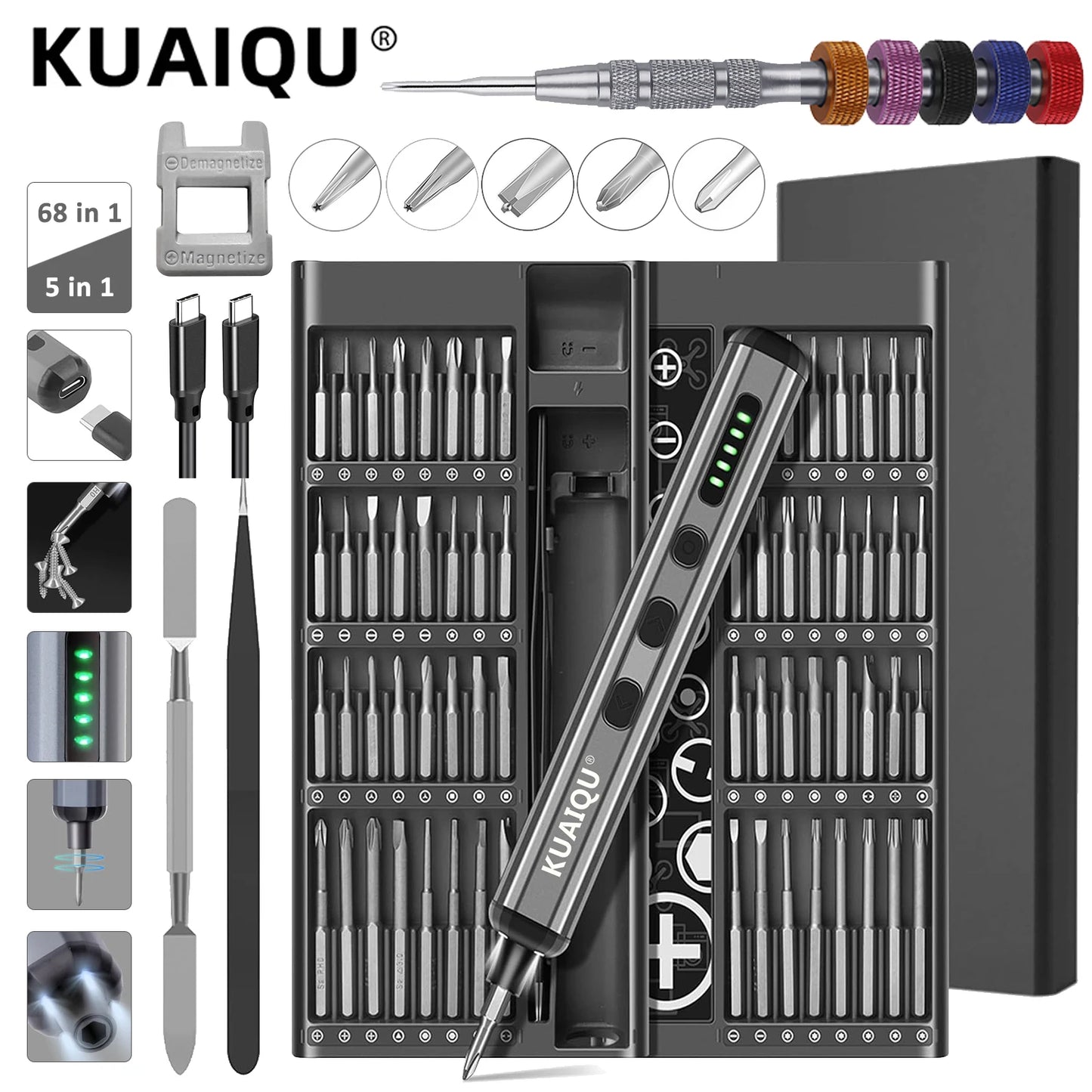 68 in 1 Precision Electric Screwdriver Set 64 Magnetic Bits 5 Torque Or 5-in-1Manual Screwdriver Tool ForIPhone Watch PC Glasses